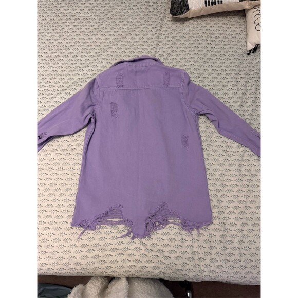 American Bazi Shacket Jacket Womens M Lavender Distressed Frayed Snap - Picture 7 of 7